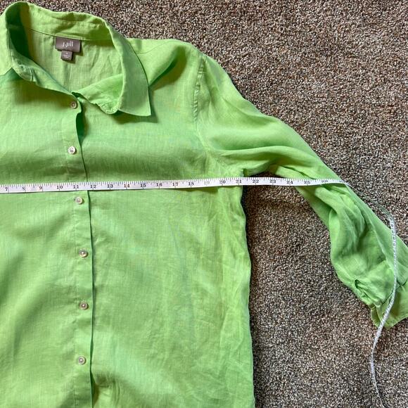 J. Jill Lime Green 100% Linen Button Down Shirt.  Size Small - Picture 4 of 8
